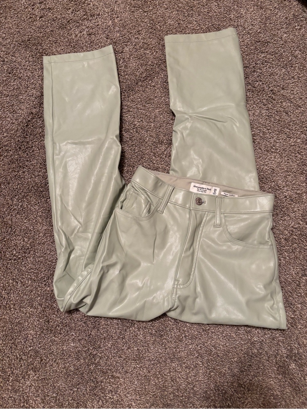 Abercrombie & Fitch Skinny Faux Leather Jeans in Sage Green